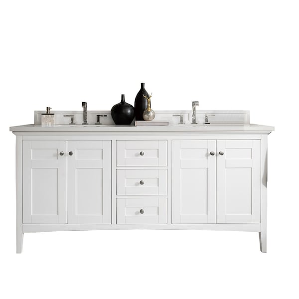 James Martin Vanities Palisades 72in Double Vanity, Bright White w/ 3 CM White Zeus Quartz Top 527-V72-BW-3WZ - main